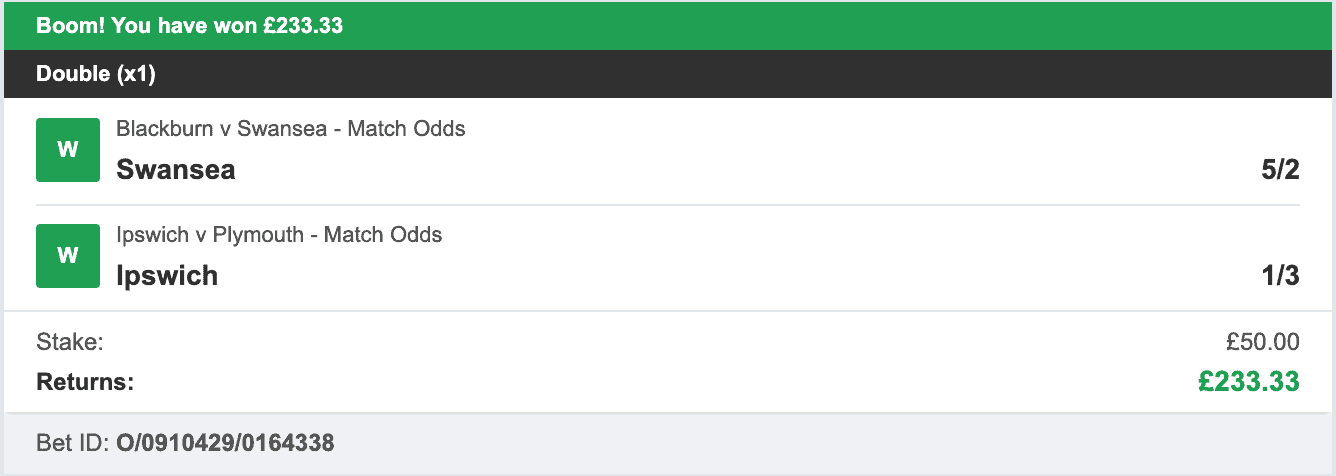 Championship Tipster - Winner Double - 2023-10-28