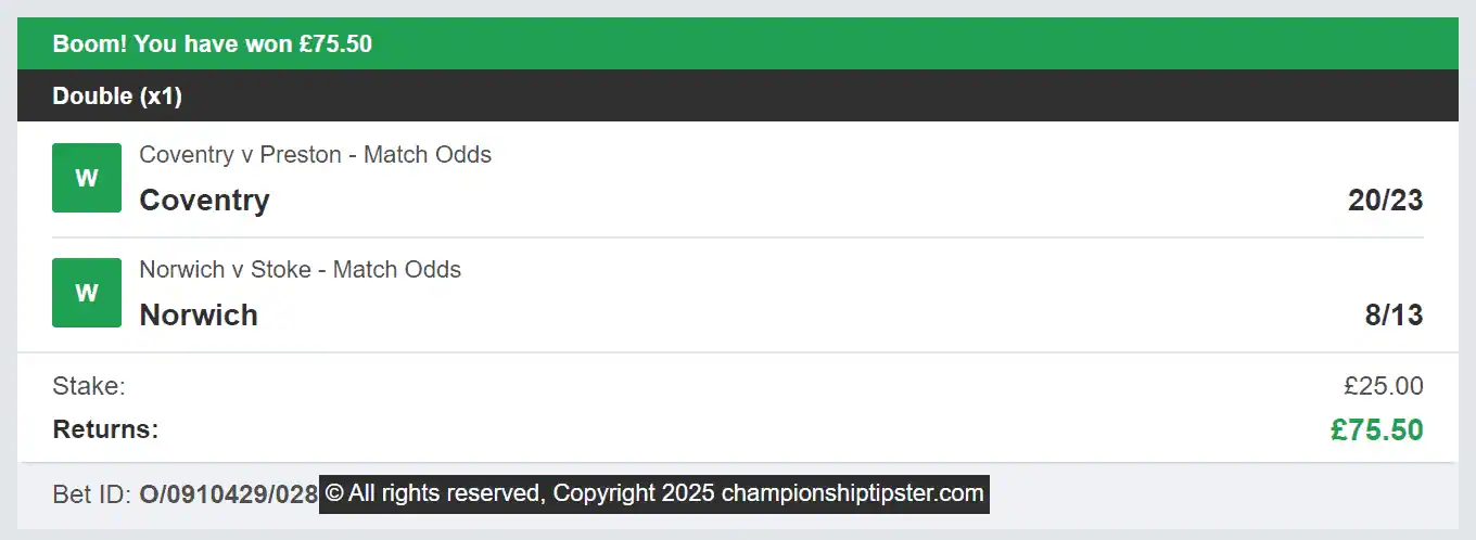 Championship Tipster - Winner Double - 2025-02-22